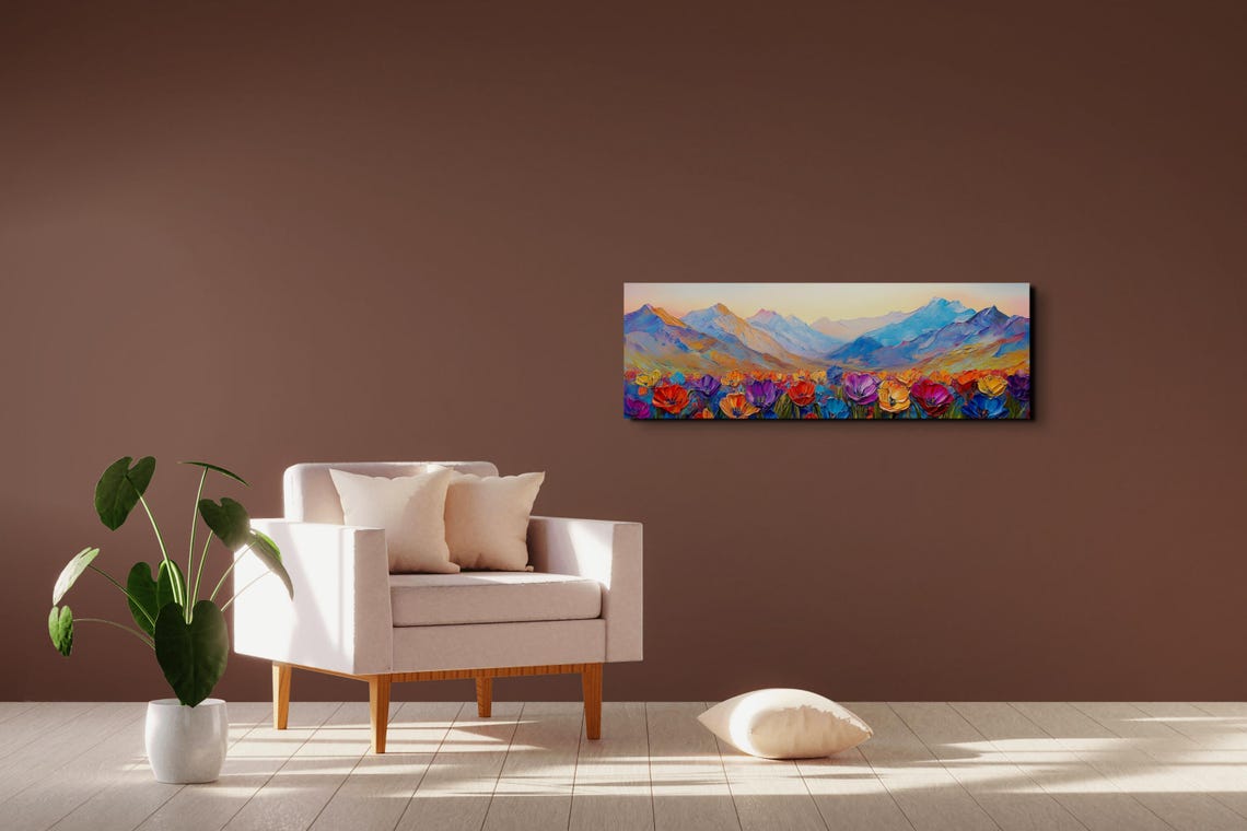 Vibrant Wildflower Meadow Pastel Mountain Dawn Panoramic Poster - Image 6