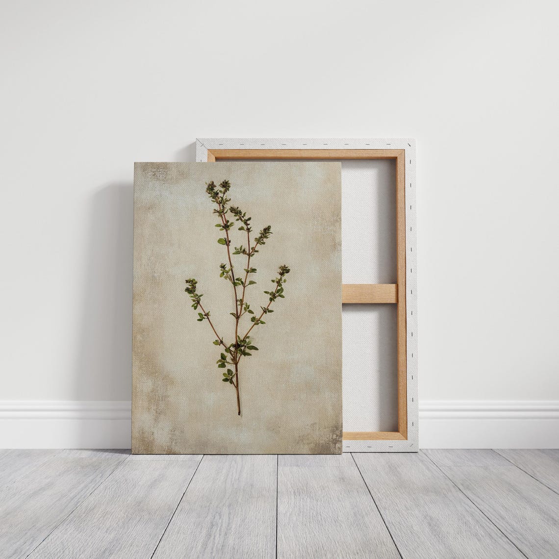 Single Wild Herb Sprig on Aged Linen Vintage Botanical Poster - Image 2