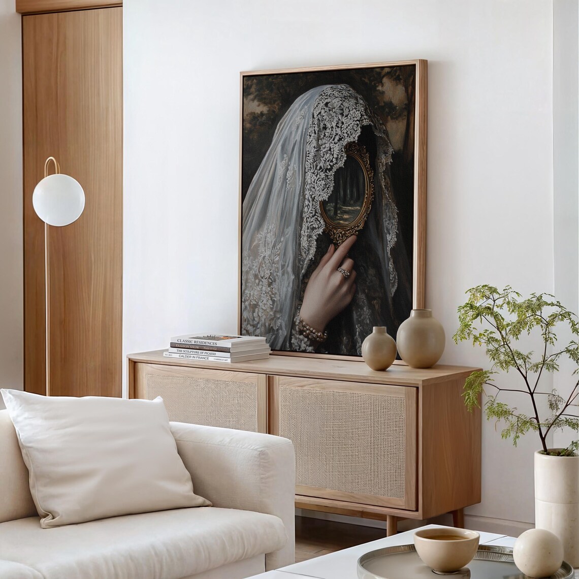 Veiled Figure With Ornate Mirror, Gothic Art Print - Image 3
