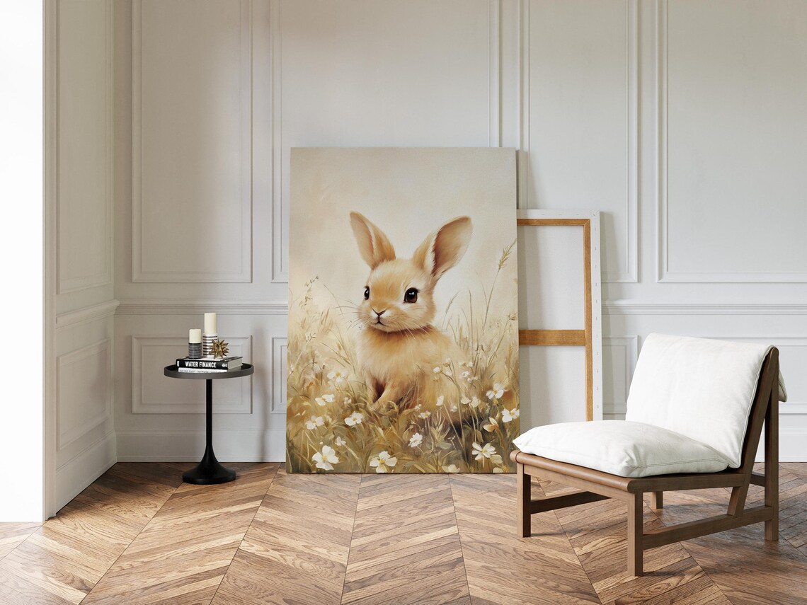 Adorable Baby Bunny In Wildflower Meadow Soft Cream Art Poster - Image 4