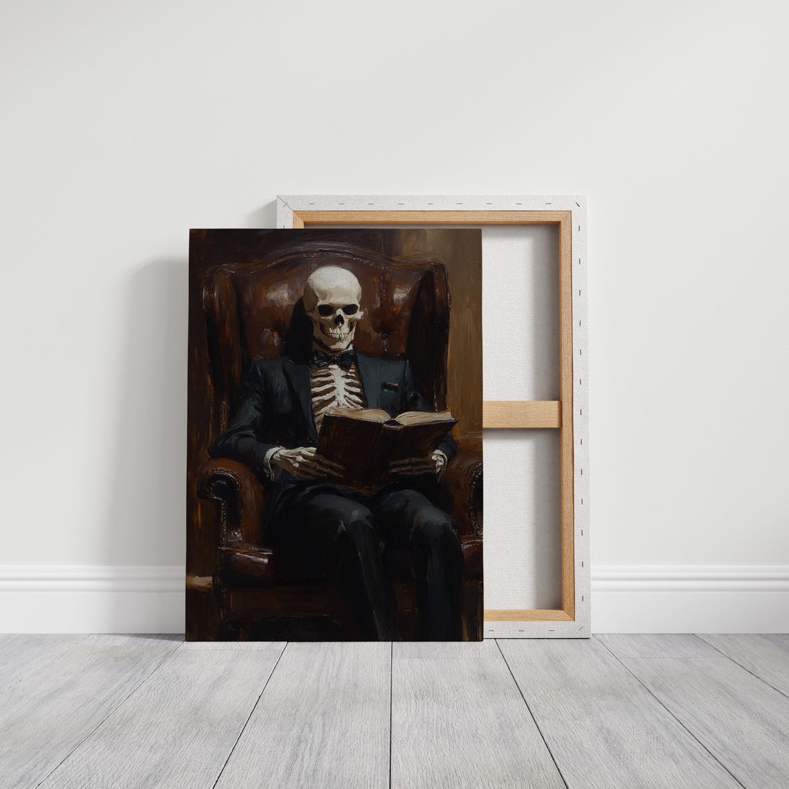 Gothic Skeleton in a Dark Suit Reading in a Vintage Chair Poster - Image 3