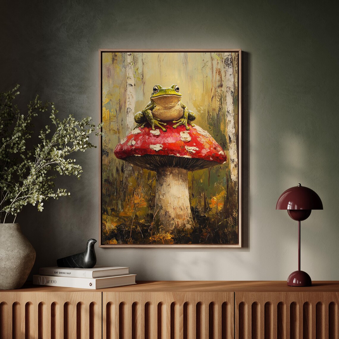 Whimsical Frog on Red Mushroom, Autumn Art Print - Image 7