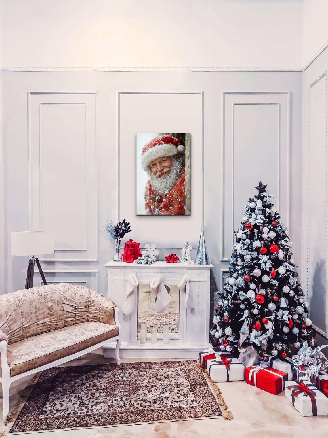 Vintage Santa Wall Art Antique Christmas Wall Art Snowing Santa Art Winter Art Christmas Art Santa Claus Art Antique Art - Image 6