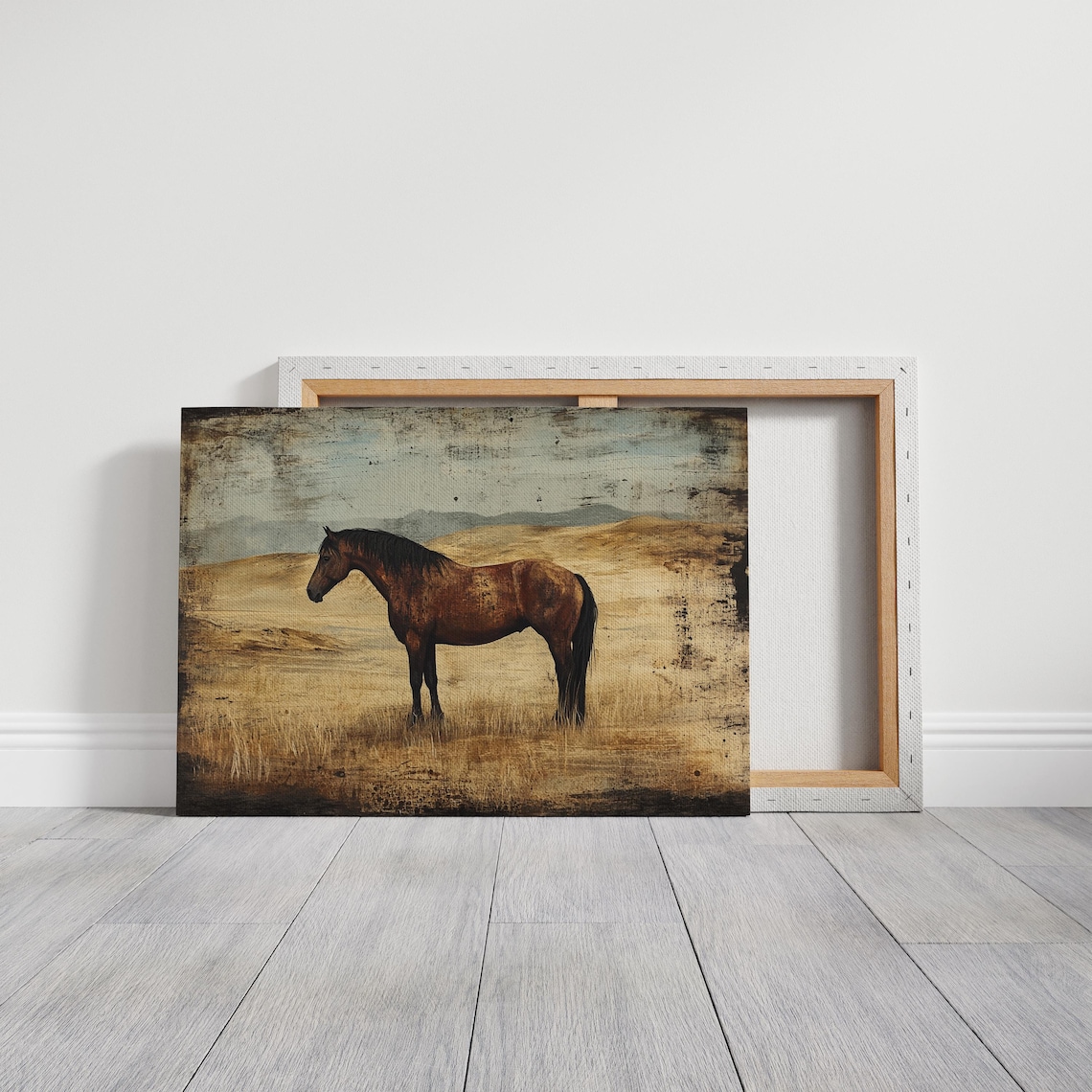 Distressed Vintage Painting of a Wild Horse on the Ranch Poster - Image 4