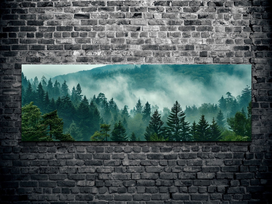 Rolling Lush Green Hills Wrapped in Fog in a Pine Forest Poster - Image 2