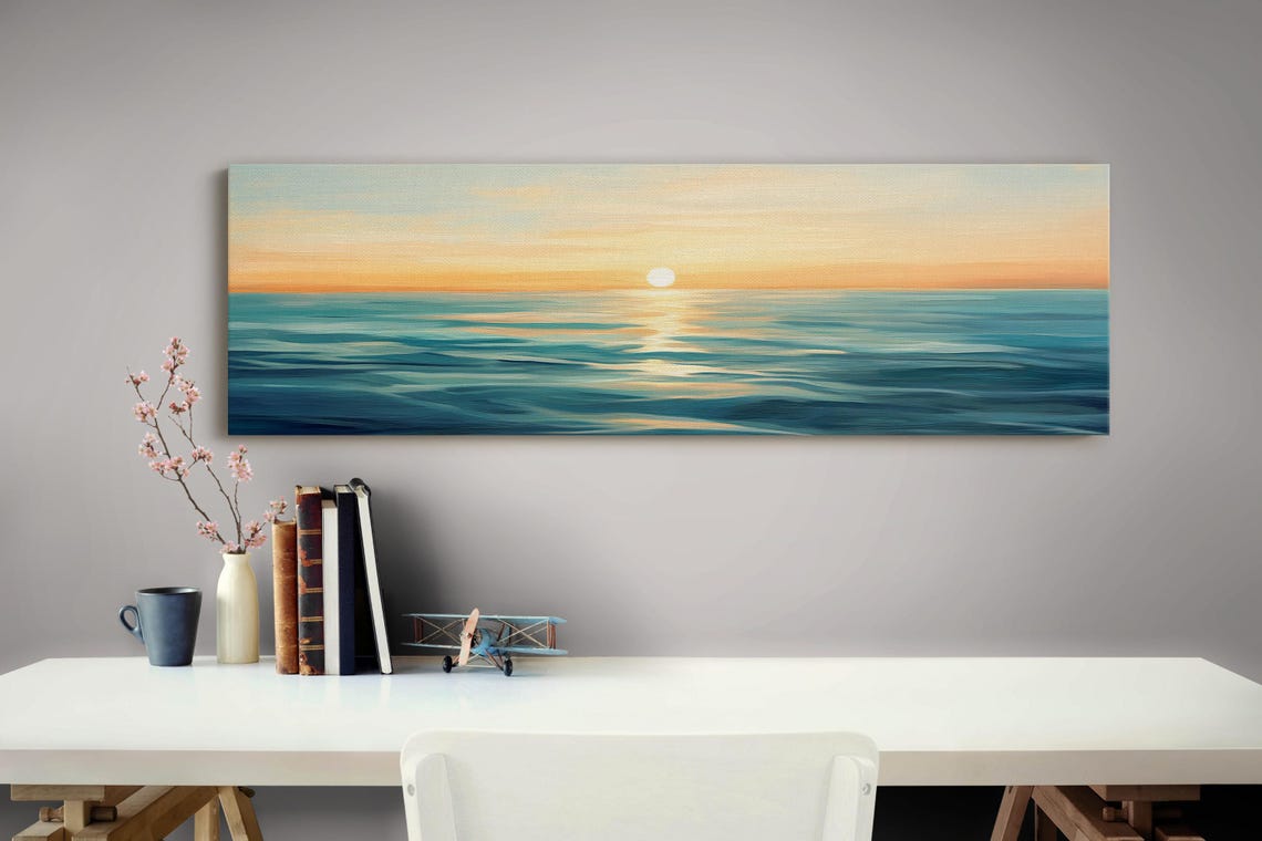 Painterly Ocean Sunset Golden Light Teal Waves Coastal Decor Poster - Image 4