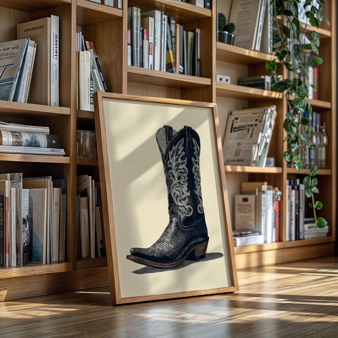 Tooled Leather Cowboy Boot Western Illustration Vintage Poster