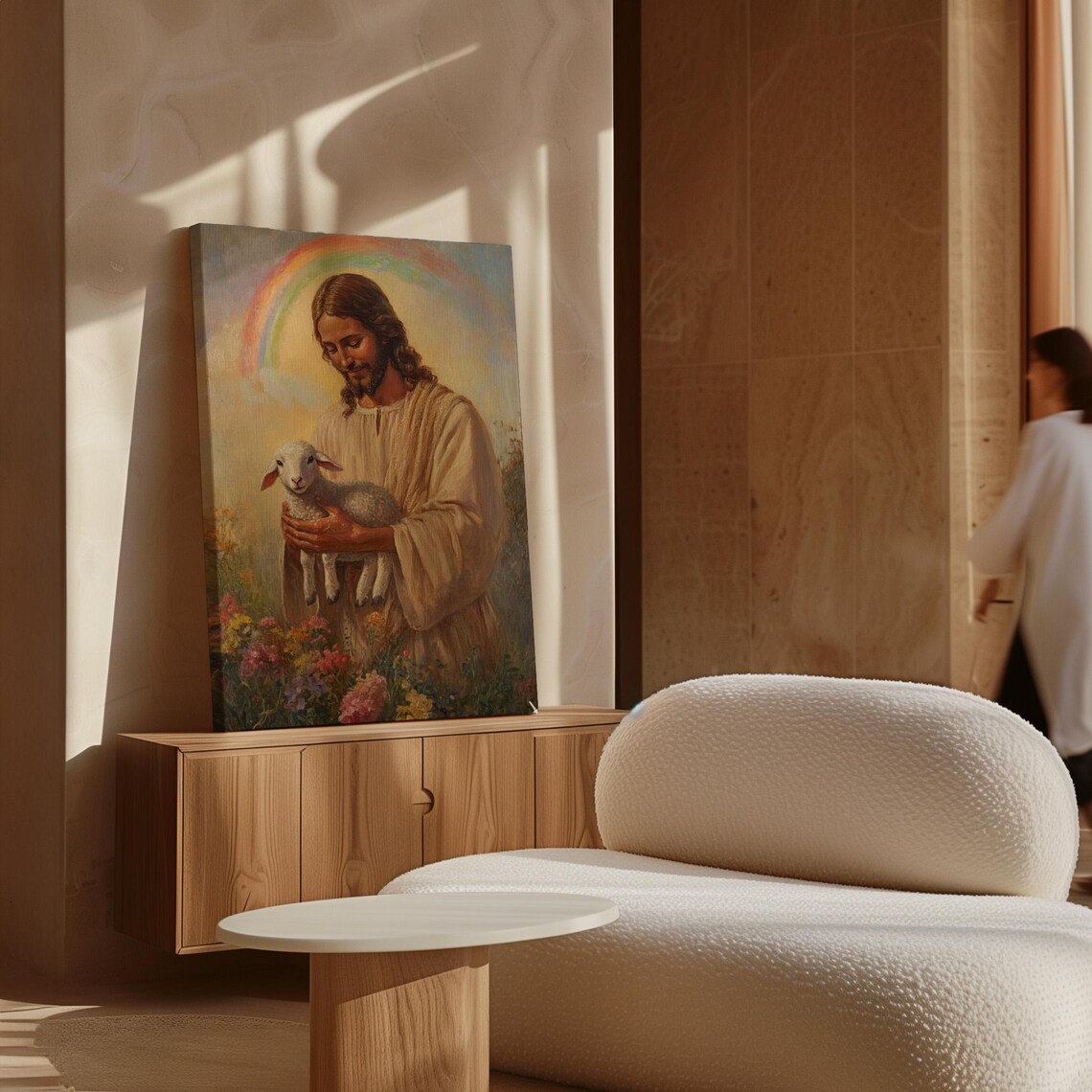 Jesus Holding Lamb With Rainbow, Christian Decor - Image 7