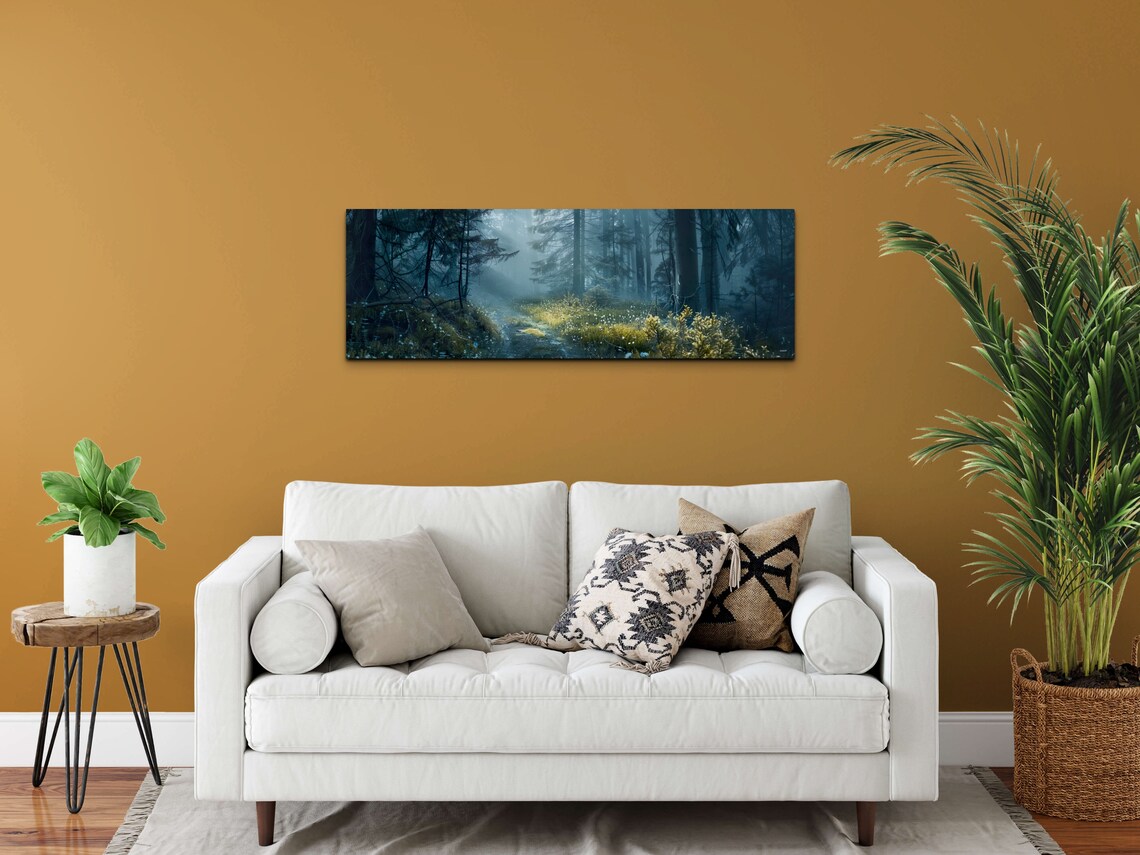 Misty Forest Trail Sunlit Golden Foliage Foggy Woods Nature Art Poster - Image 6