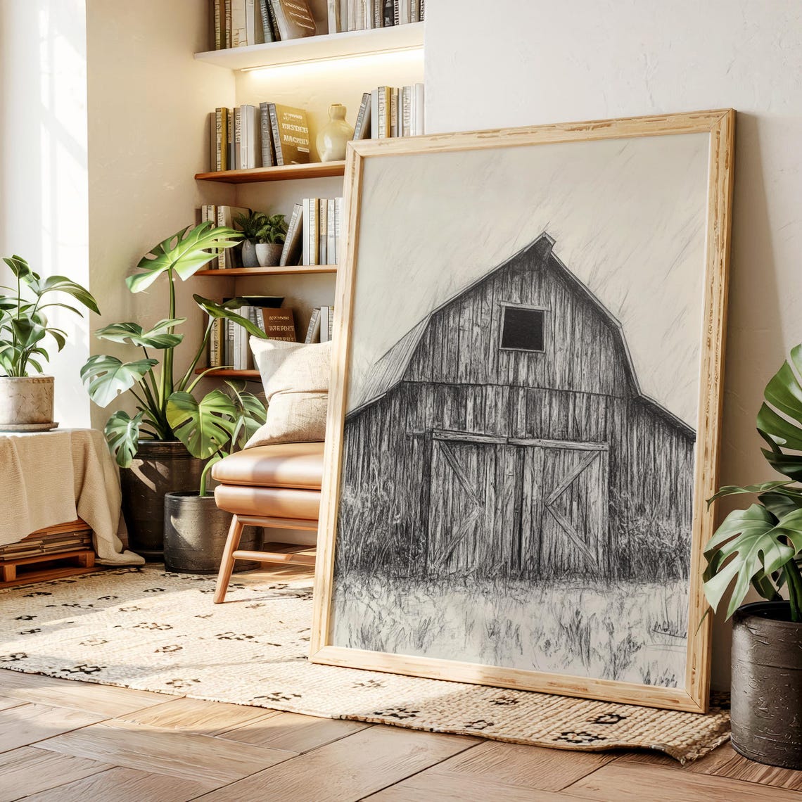 Rustic Barn In Black Ink Farmhouse Style Vintage Drawing Poster