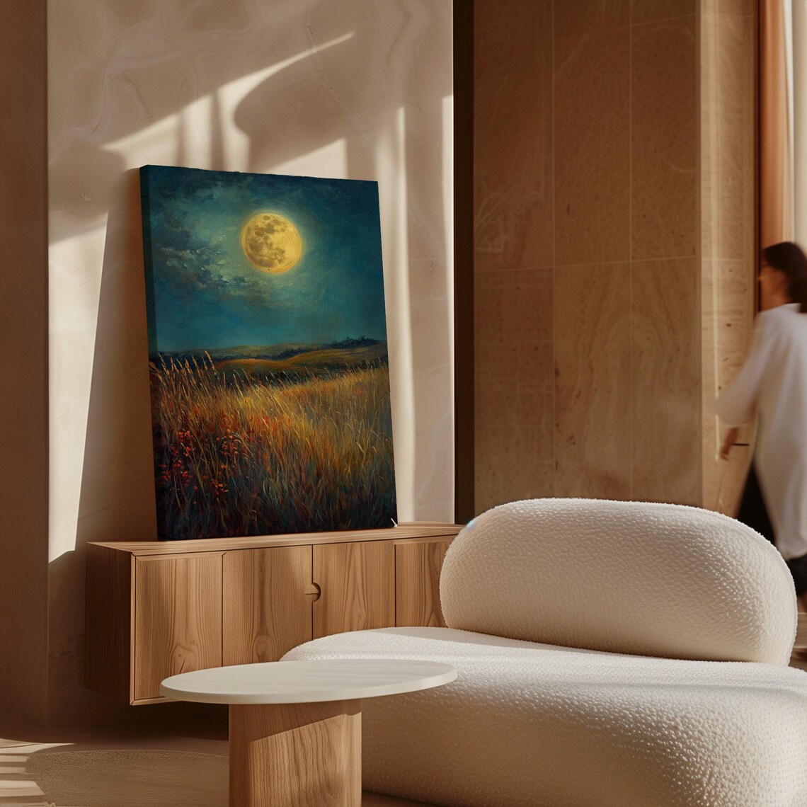Moonlit Wheatfield, Tranquil Country Landscape Art Print - Image 5
