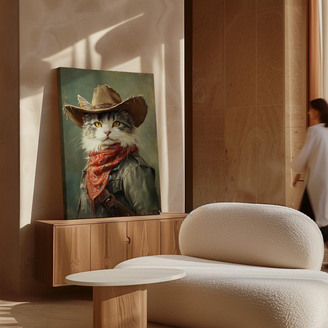Cowboy Cat Wearing Tan Hat And Red Bandana Funny Western Wall Art - Image 3