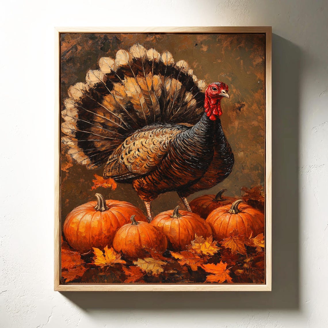 Wild Turkey With Orange Pumpkins Fall Harvest Painting Poster - Image 3
