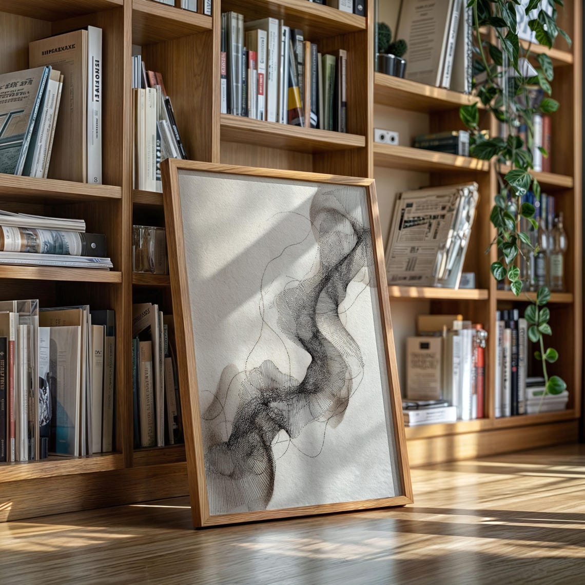 Flowing Minimalist Line Art On Textured Paper