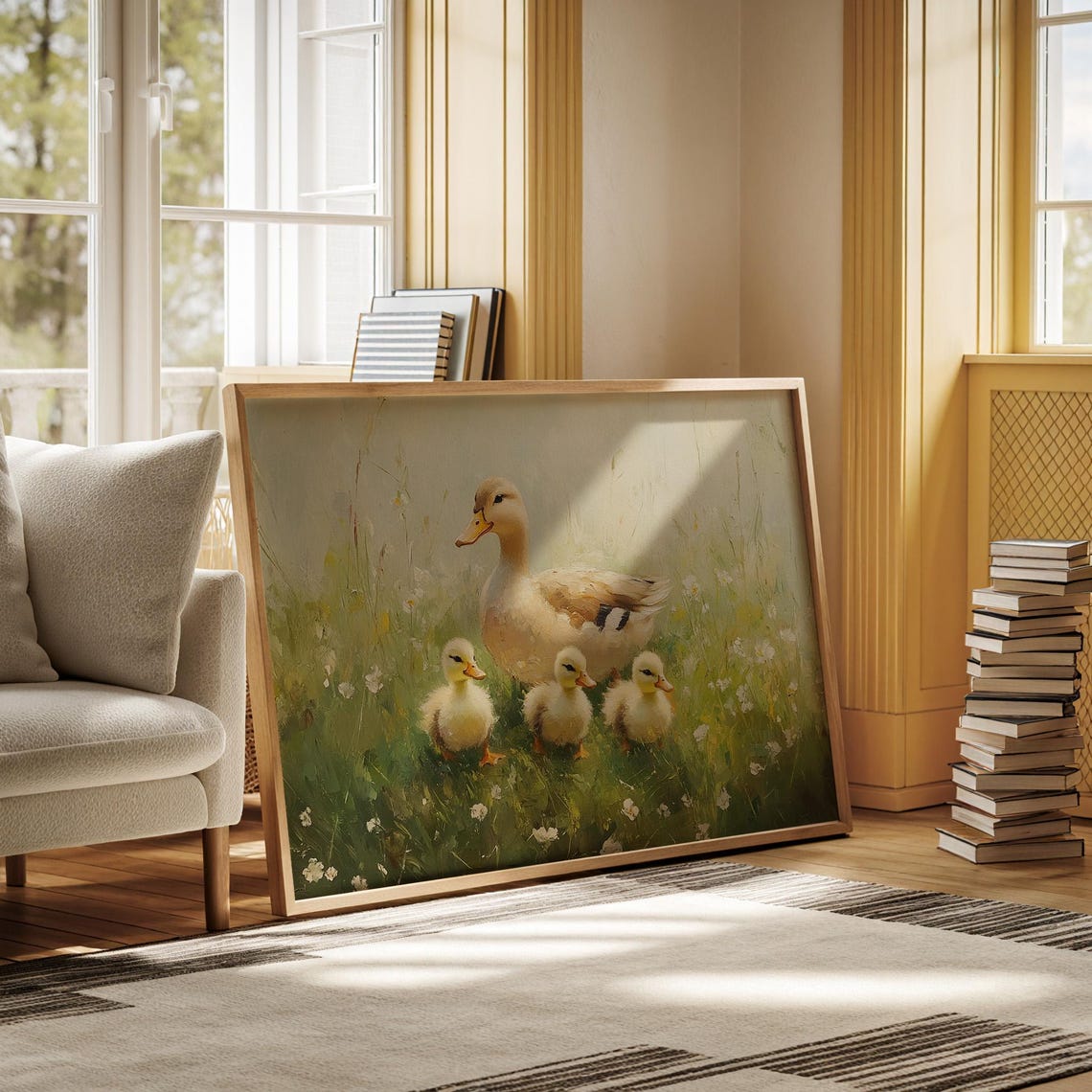Mother Duck With Three Ducklings Daisy Meadow Rustic Wall Art - Image 6