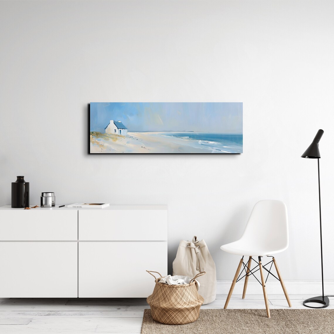White Beach Cottage Coastal Oil Painting Panoramic Seascape Poster - Image 6