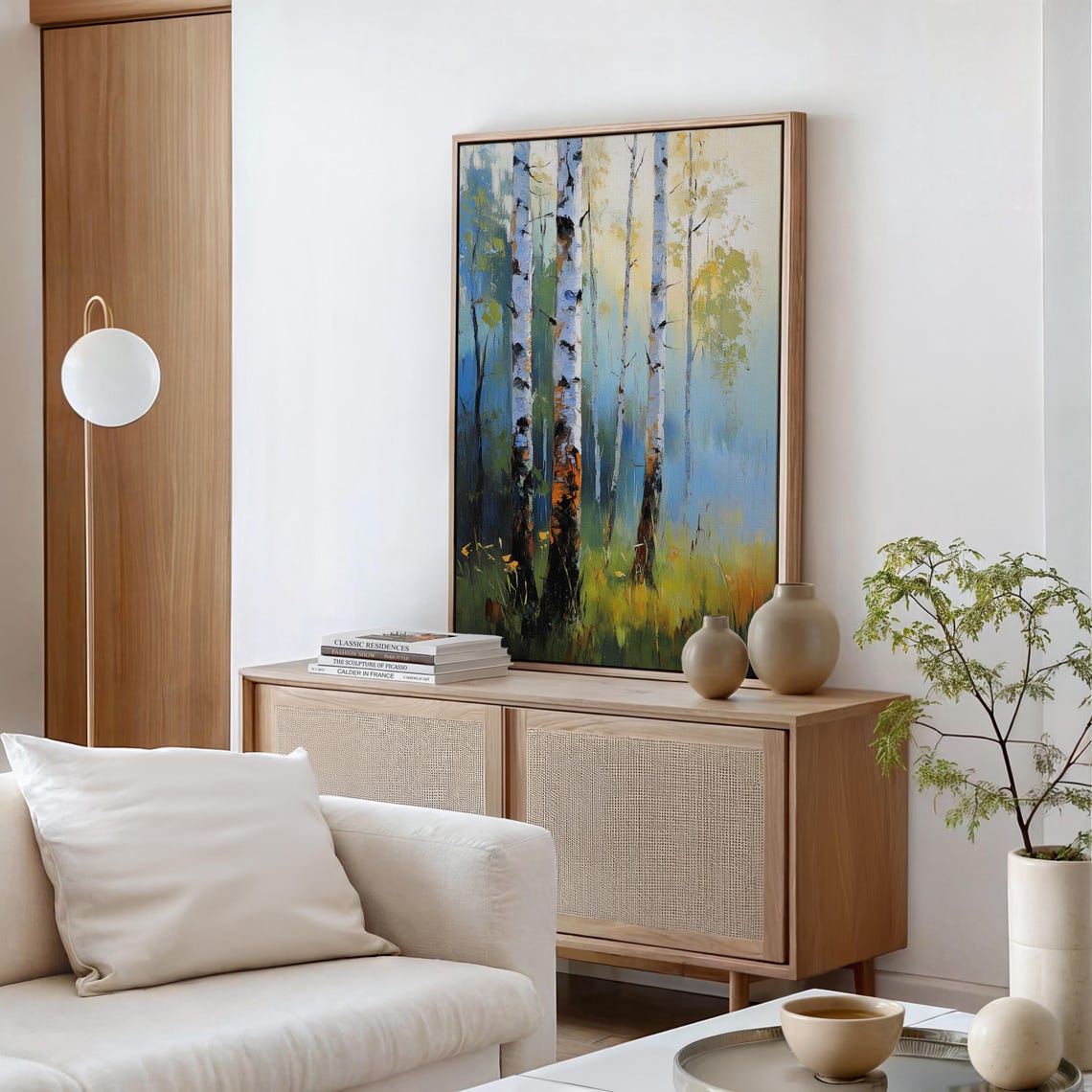 Impressionist Birch Tree Forest Sunlit Blue Green Oil Poster - Image 6