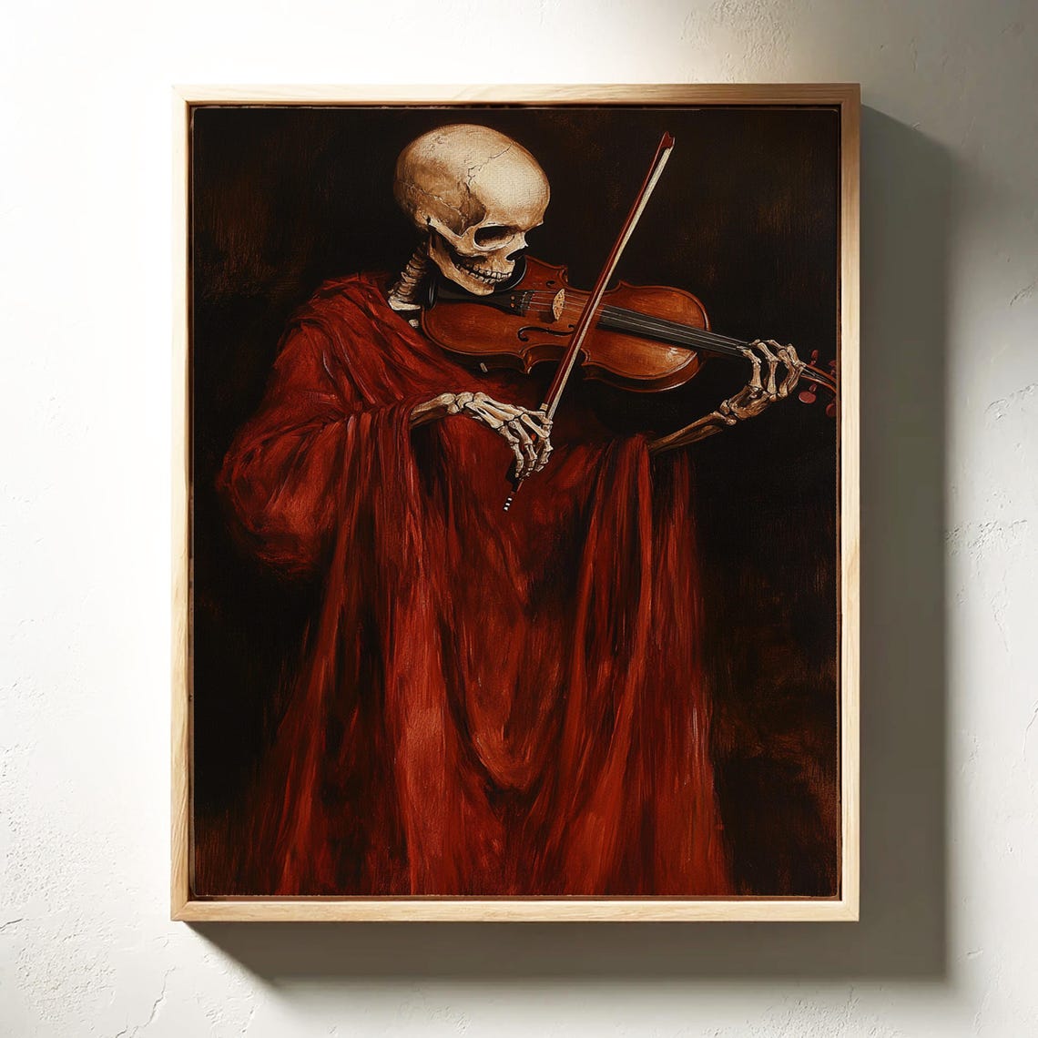 Cloaked Skeleton Playing Violin Moody Classical Painting Poster - Image 3