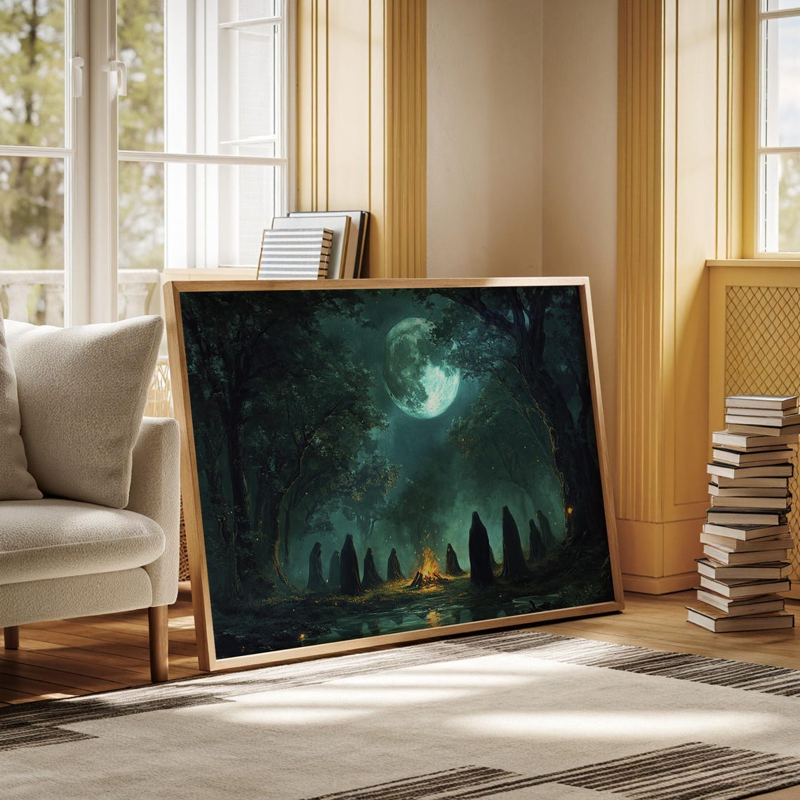 Moonlit Forest Gathering Witchy Full Moon Dark Woods Wall Art - Image 5