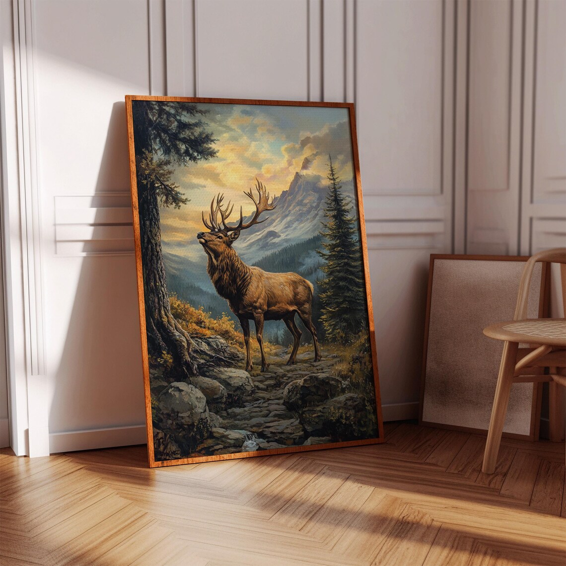 Majestic Elk in Mountain Forest, Rustic Art Print - Image 2