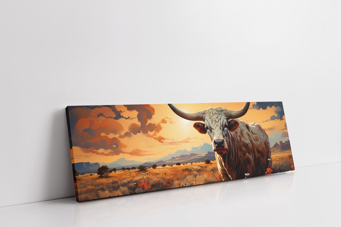 Longhorn Steer Southwestern Wall Art, Panoramic Art - Image 7