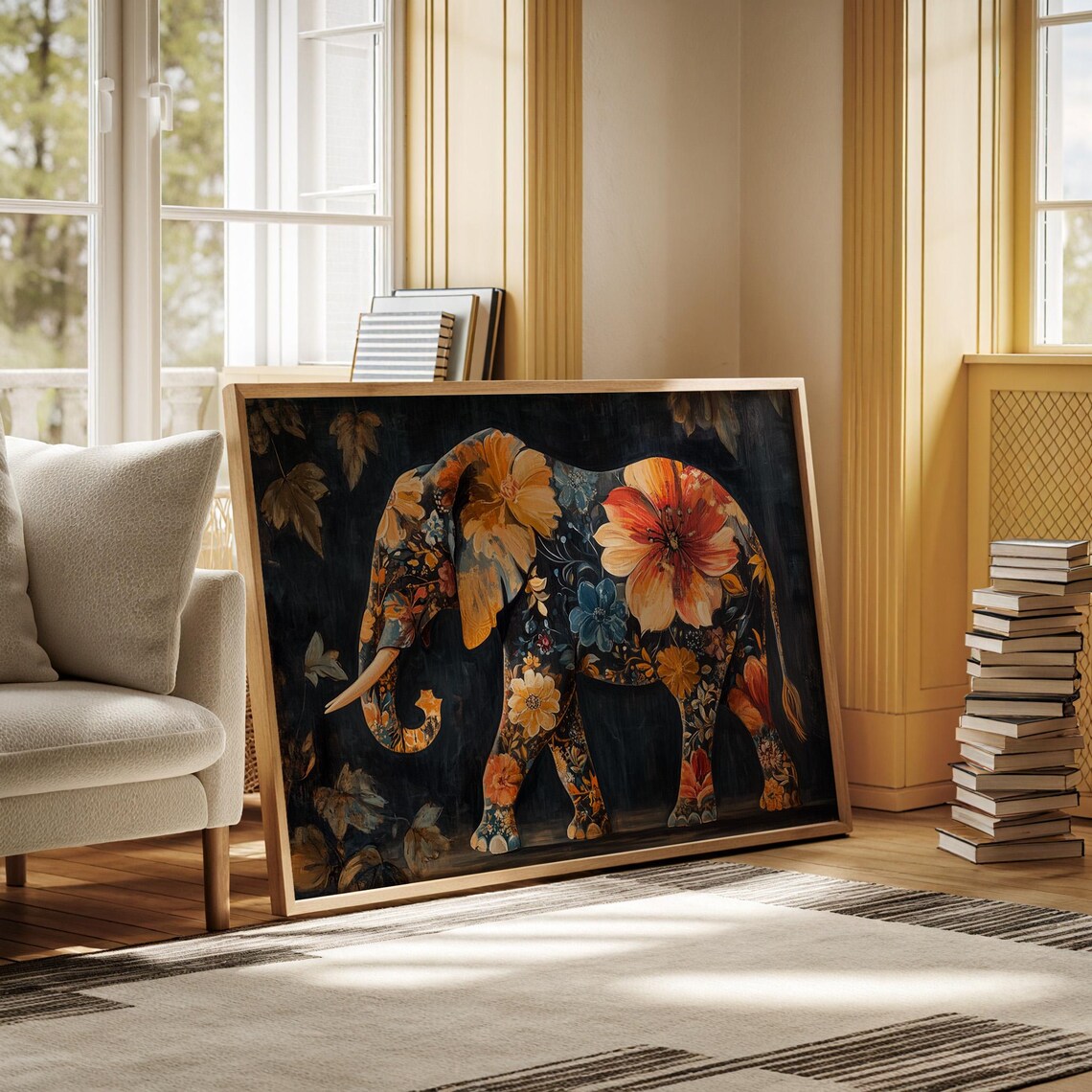 Elephant Covered in Vibrant Floral Pattern Bold Botanical Animal Poster - Image 5
