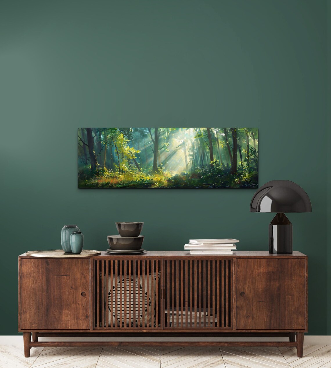 Panoramic Forest, Foggy Pine Tree Landscape Art Print - Image 7