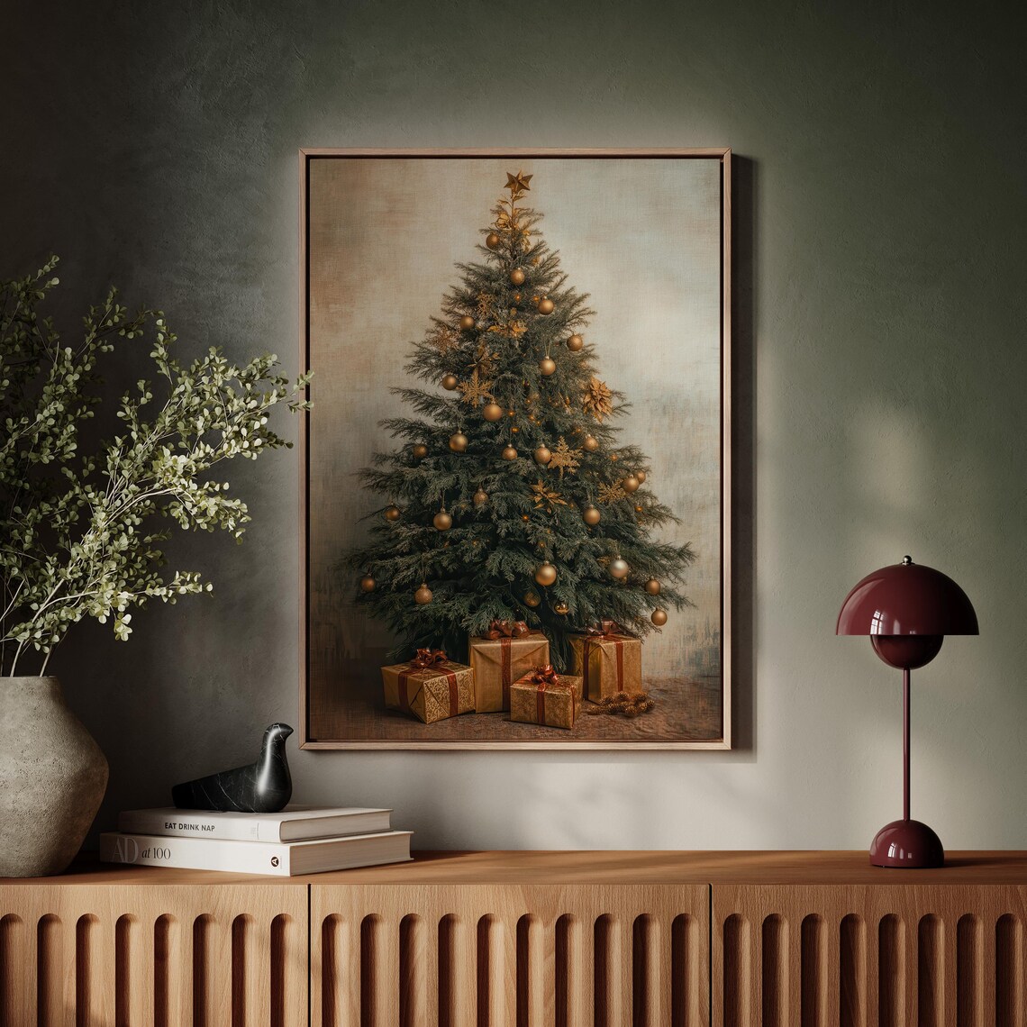 Rustic Christmas Tree With Gold Ornaments And Kraft Paper Gifts Poster - Image 3