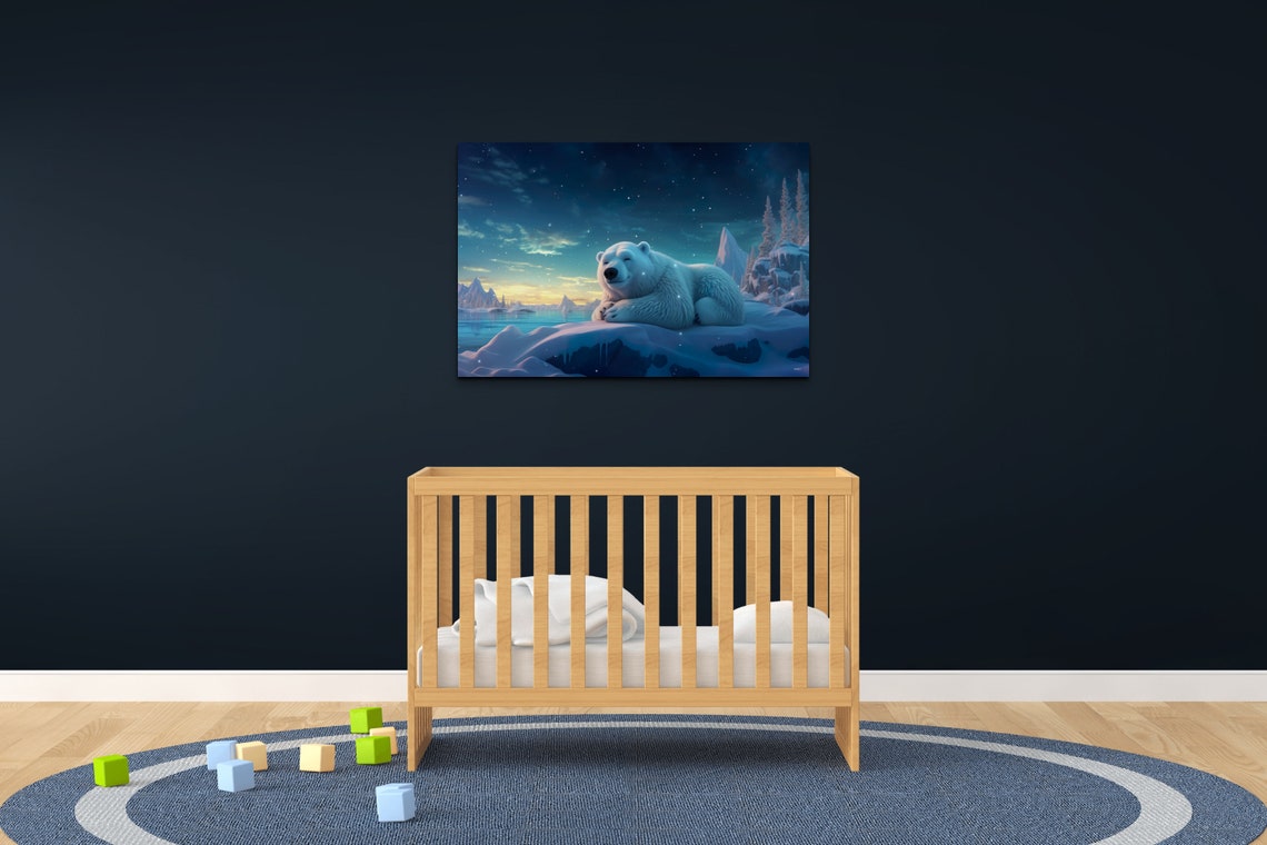Polar Bear Starry Night Arctic Snow Winter Wildlife Wall Art - Image 5