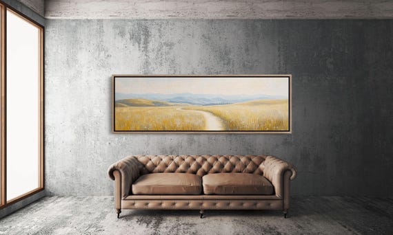 Golden Wheat Field Print Rustic Countryside Landscape Art Peaceful Nature Wall Decor Farmhouse Style Impressionist