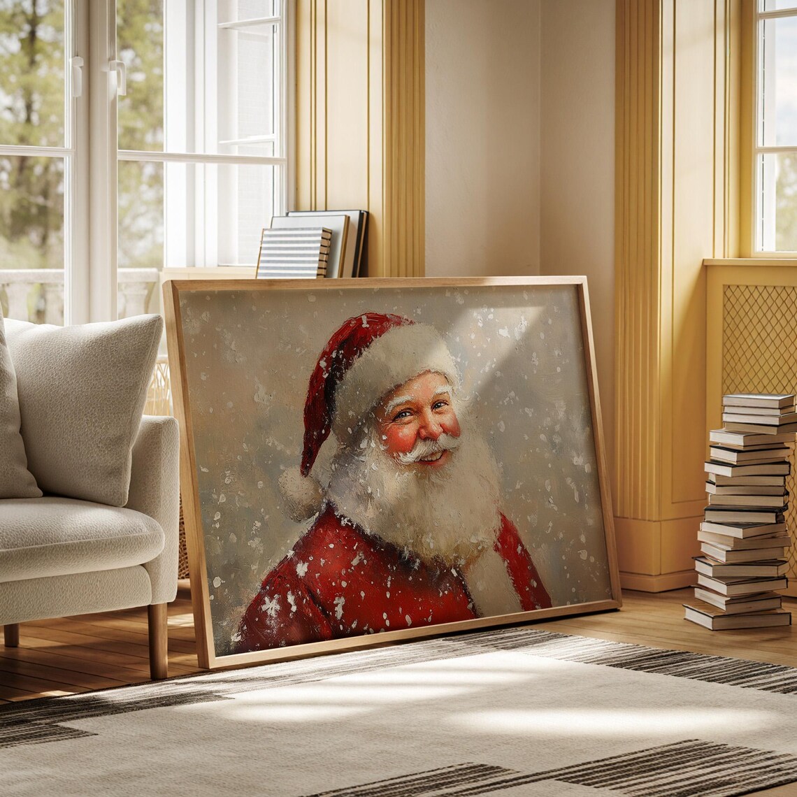 Joyful Santa Claus Holiday Artwork With Snowfall - Image 5