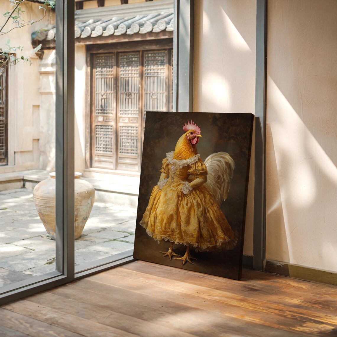 Regal Chicken in Victorian Dress, Farmhouse Art Print - Image 4