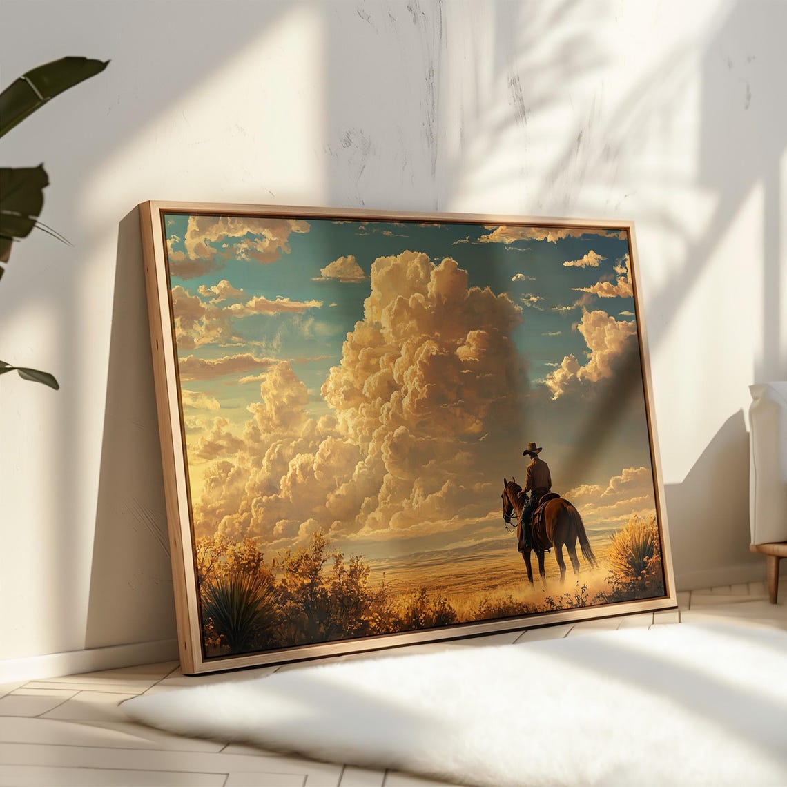 Lone Cowboy Under Golden Clouds Desert Dusk Western Wall Poster - Image 2