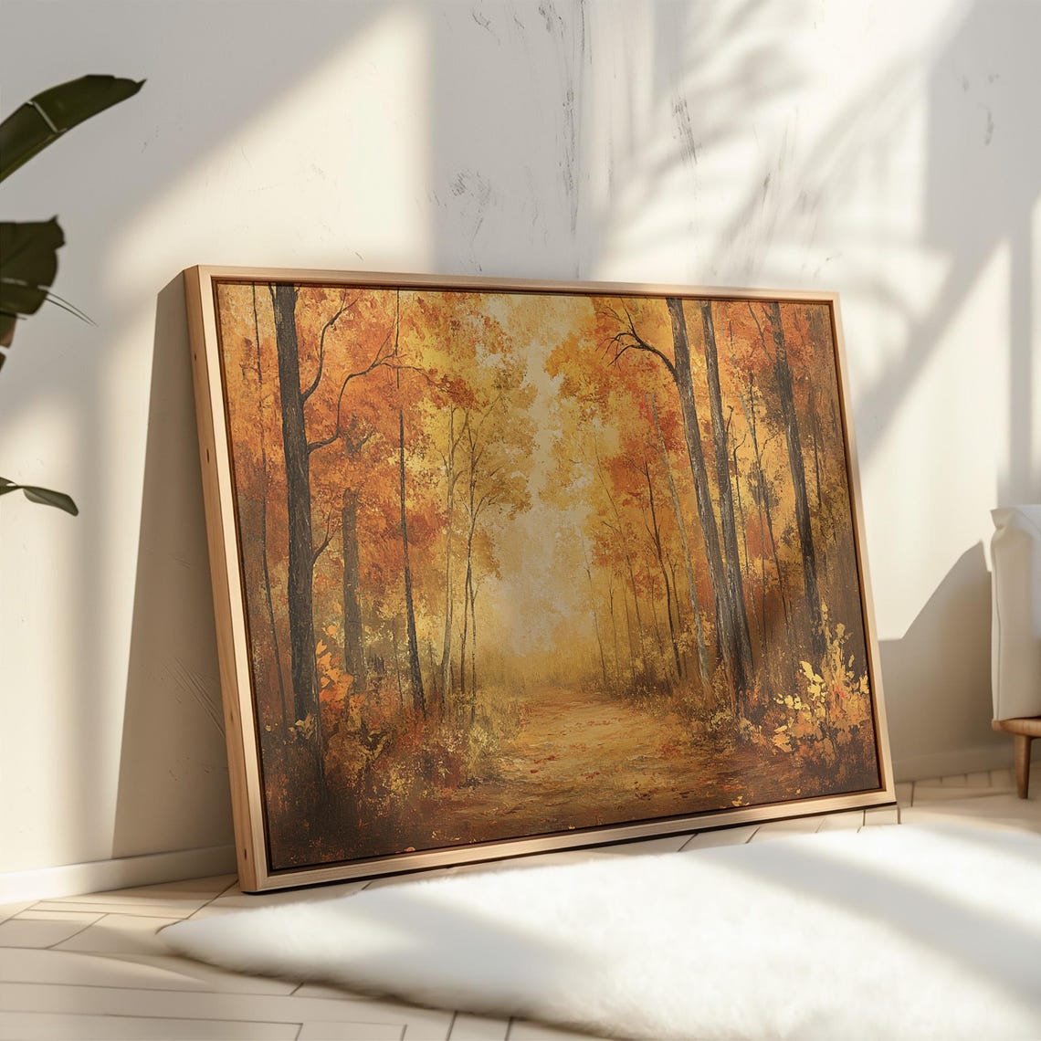 Golden Autumn Forest Path Lined With Orange Trees Vintage Wall Art - Image 5