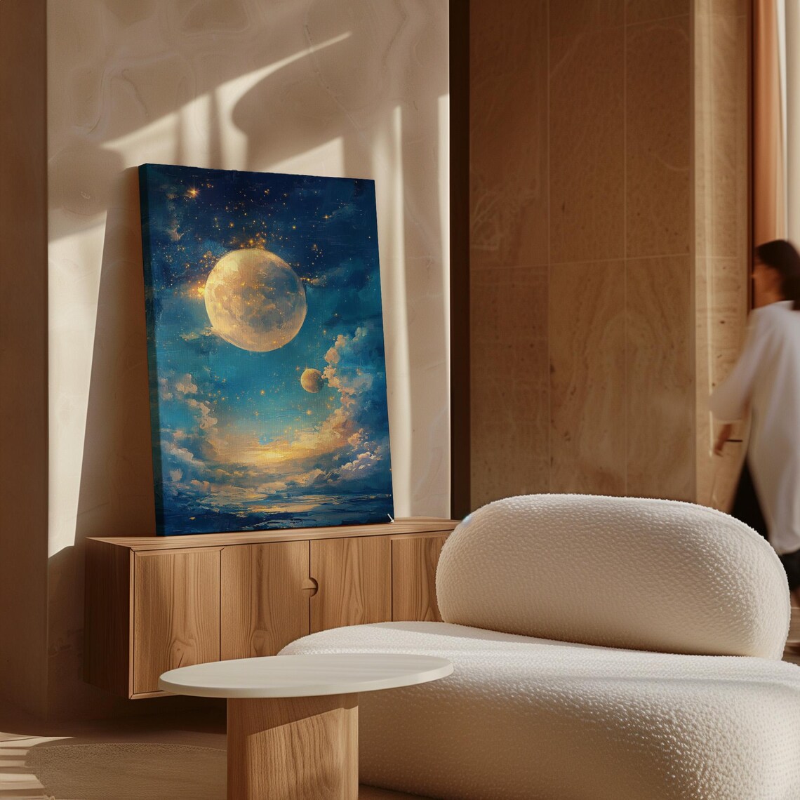 Dreamy Double Moon Art Starry Night Sky Clouds Celestial Tranquil Poster - Image 7