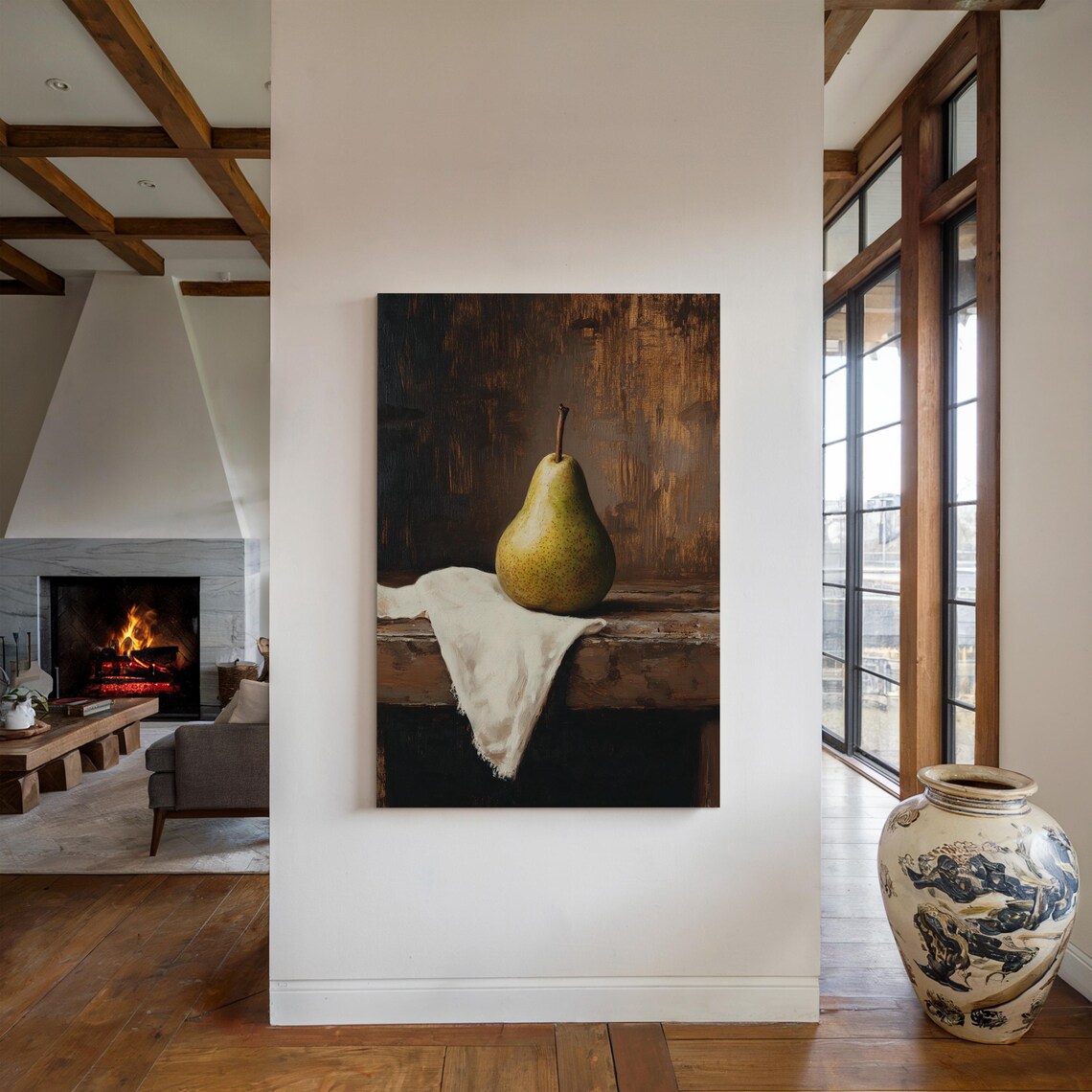 Vintage Pear Still Life Rustic Kitchen Wall Art Classic Fruit Painting Dark Academia Decor Elegant Farmhouse Artwork - Image 2