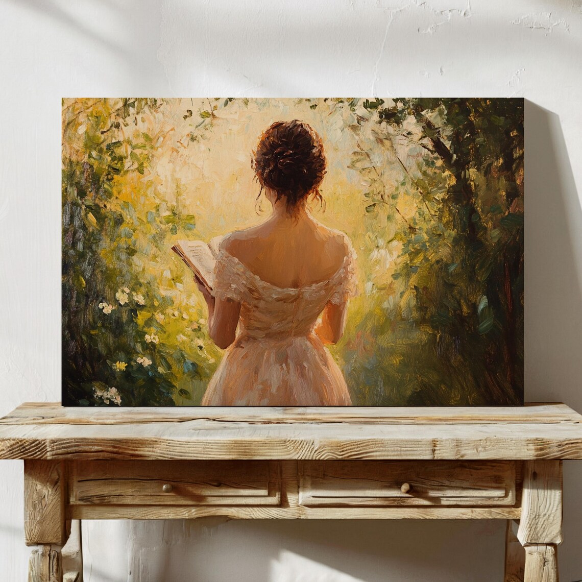 Romantic Woman Reading in Sunlit Garden Vintage Oil Painting Poster - Image 7