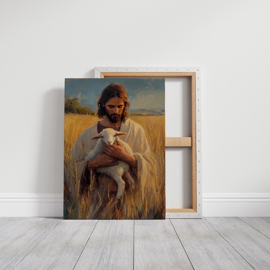 Jesus Holding a Lamb Close in a Golden Wheat Field Christian Poster - Image 6