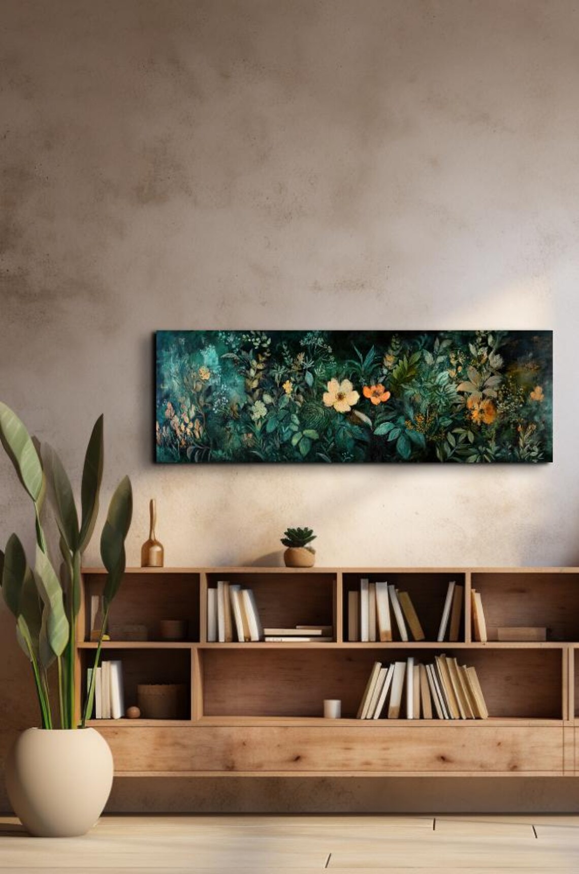 Dark Moody Botanical Floral Night Garden Painting Panoramic Poster - Image 5