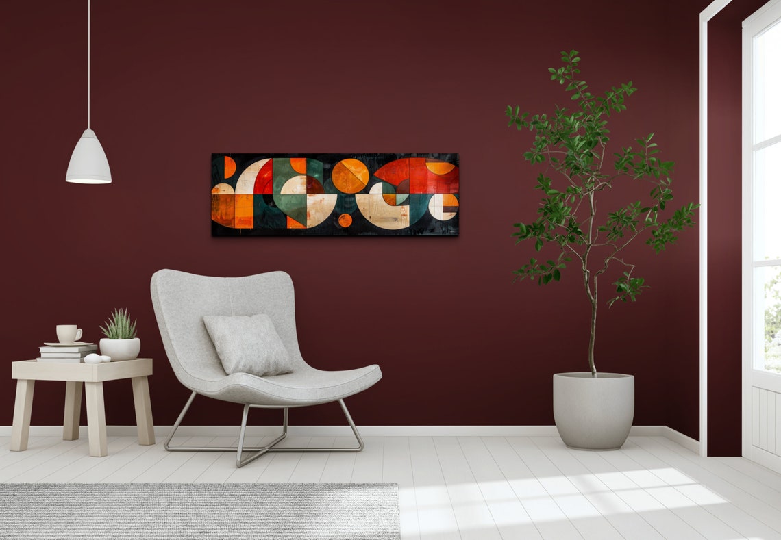 Bold Geometric Circles Mid Century Modern Abstract Warm Color Wall Art - Image 6