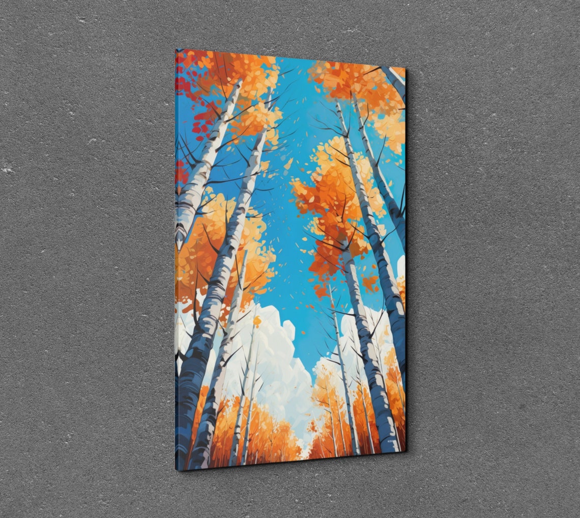 Golden Autumn Birch Trees Reaching Toward a Bright Blue Sky Poster - Image 7