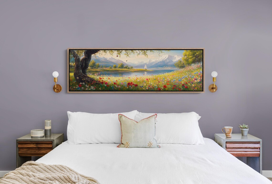 Wildflower Meadow Lake Sailboat Snowy Mountains Butterflies Art Poster - Image 5