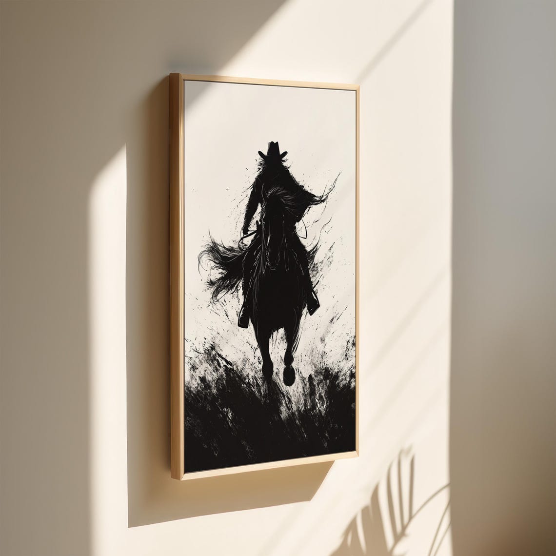 Shadow Rider Art Black And White Cowboy Silhouette Western Wall Decor Bold Ink Style Dark And Mysterious Design - Image 3