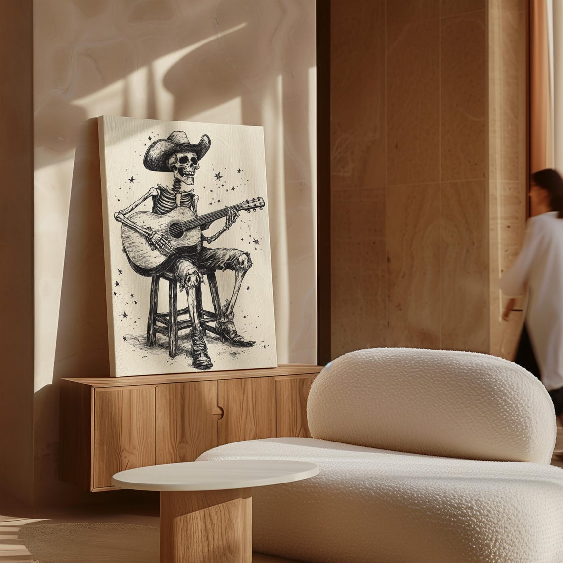 Cowboy Skeleton Playing Guitar Ink Illustration Goth Western Poster - Image 4