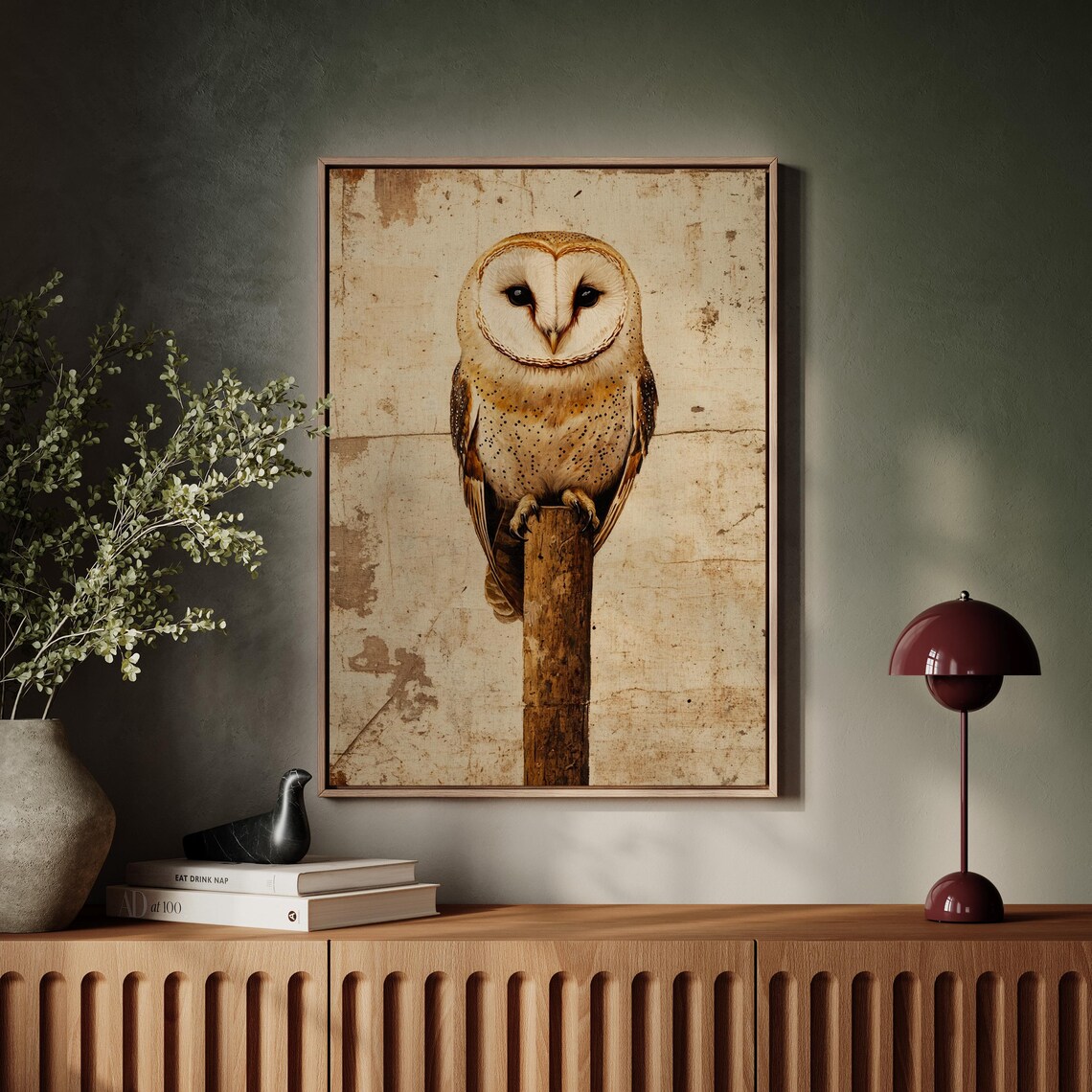 Barn Owl Perched on Post Rustic Vintage Wildlife Portrait Art Poster - Image 5