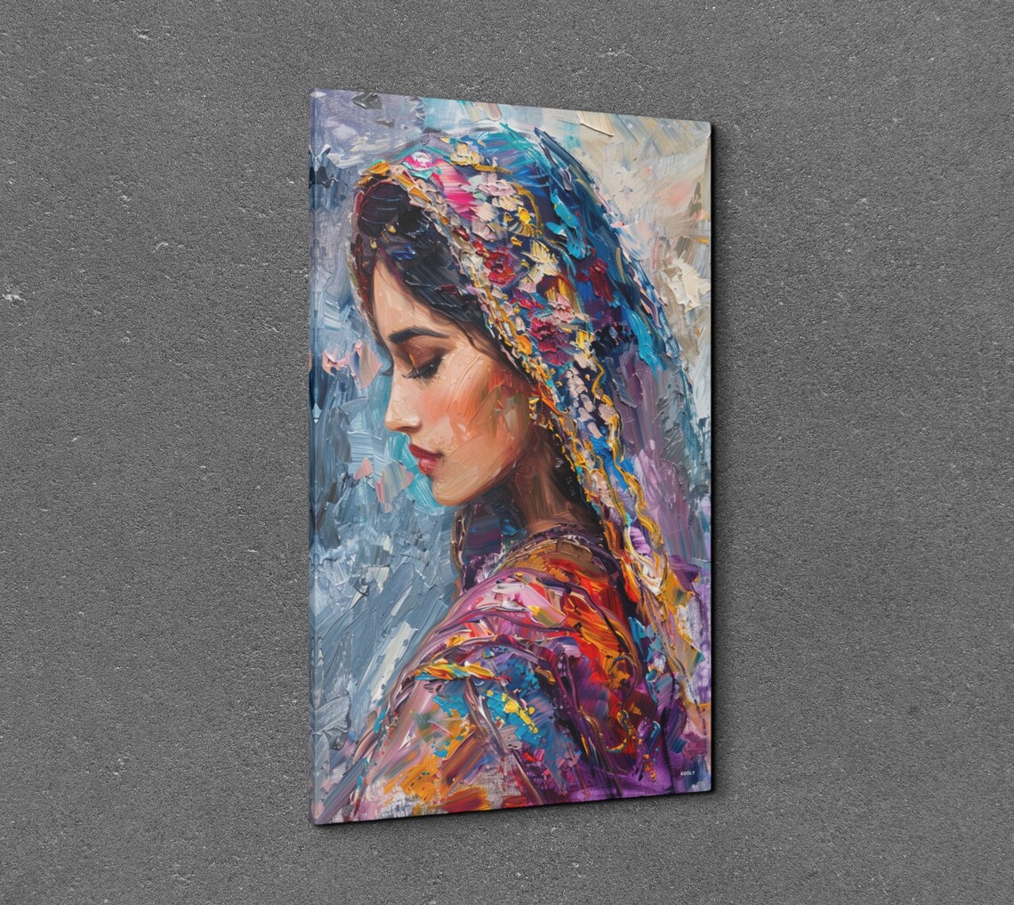 Rajasthani Woman Portrait in a Colorful Sari Oil Painting Style Poster - Image 3