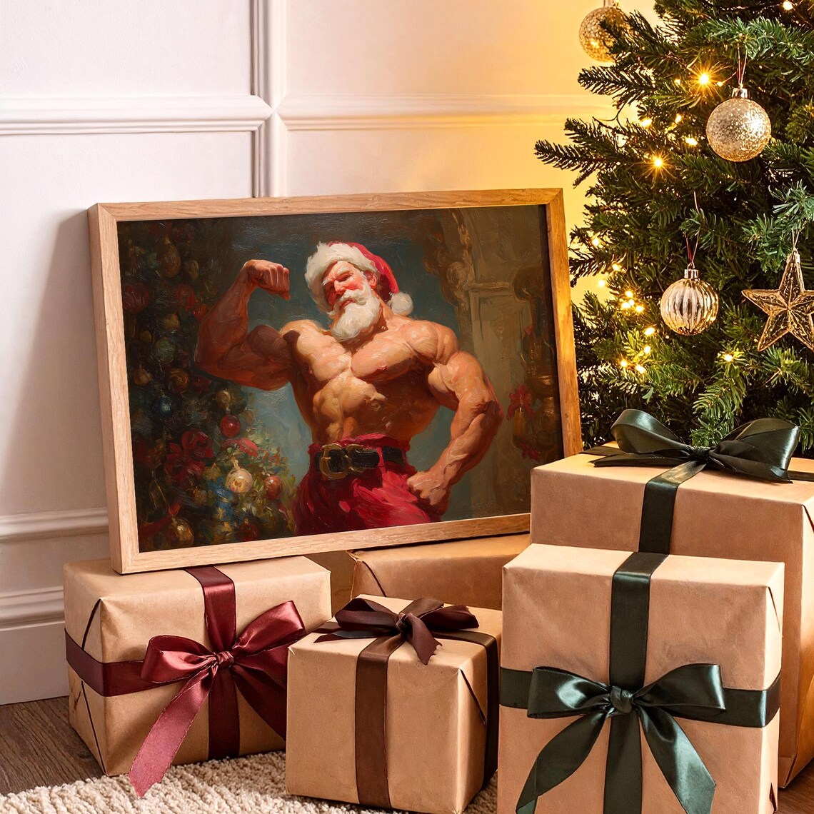 Muscular Santa Claus Funny Christmas Gym Poster