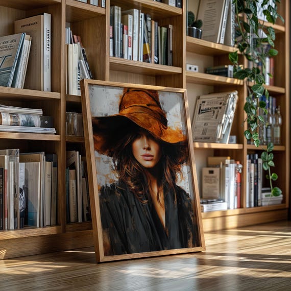 Cowgirl In Wide Amber Hat Rustic Western Canvas Art