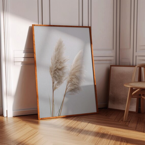 Minimalist Pampas Grass Canvas Wall Art Neutral Beige Botanical Print Boho Farmhouse Decor For Living Room Bedroom Or Modern Spaces