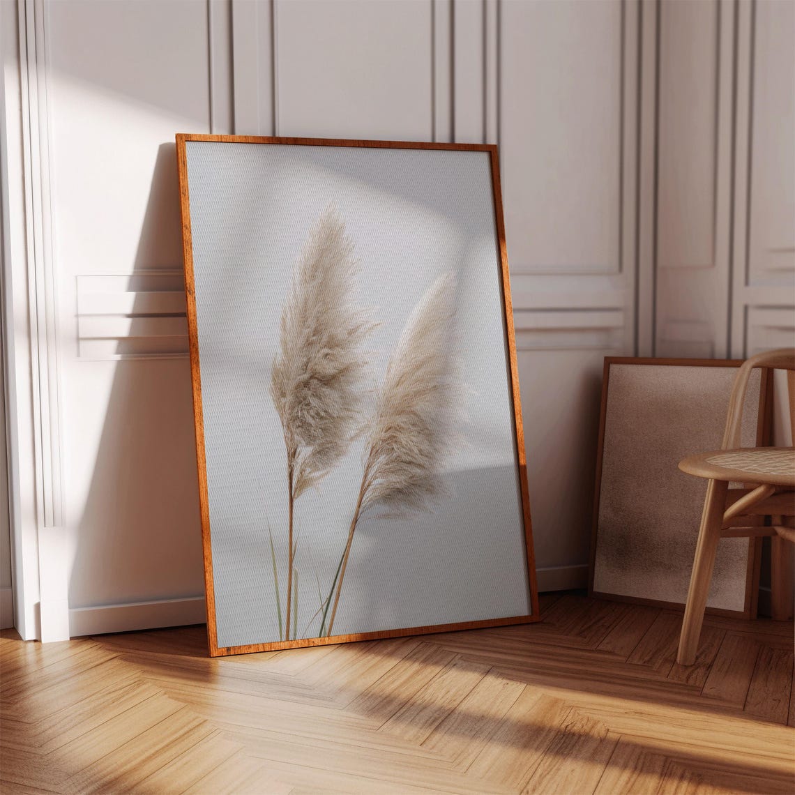 Delicate White Pampas Grass Stems Minimalist Botanical Print